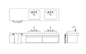 Vanity Basin With Cabinets dwg cad block drawings with elevation and plan views for free download
