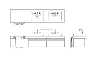 Vanity Basin With Cabinets dwg cad block drawings with elevation and plan views for free download
