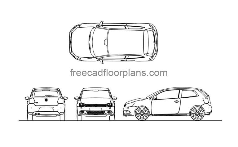VW Polo, All 2D Views, Autocad Block