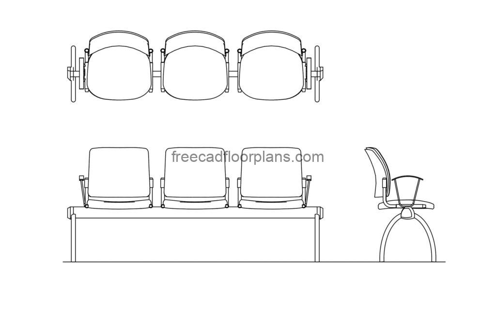 Waiting Room Bench Chairs - Free CAD Drawings