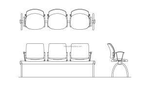 waiting room bench chairs drawing in cad block dwg format, all 2d views include
