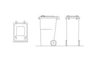 wheelie Bin 240 liters drawing all 2d views, plan and elevations views dwg file for free download