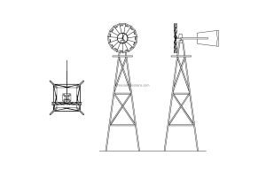 autocad block drawing 2d views of a windmill all 2d views, plan and elevations dwg model file for free download