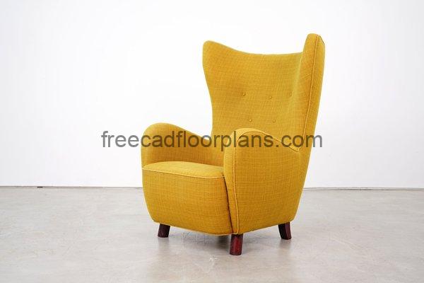 Wing Chair, 2D Views, AutoCAD Block