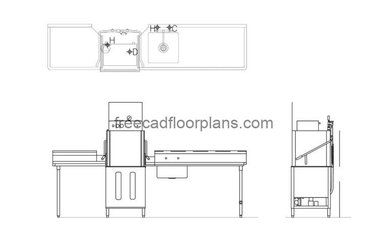 Commercial Dishwasher+Tables, AutoCAD Block