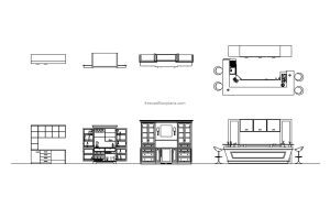 dwg cad block drawing of different bar cabinets, cad block 2d views with plan and elevations, file for free download