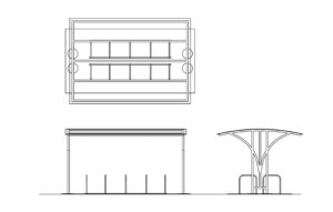 bike shelter autocad block drawing, all 2d views, plan and elevations for free download