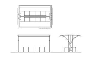 bike shelter autocad block drawing, all 2d views, plan and elevations for free download