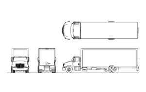 box truck autocad block drawing plan and elevations views in 2d, dwg file format for free download