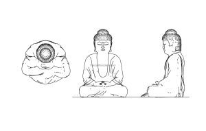 buddha statue dwg cad model, drawing with all 2d views, plan, front and side elevations for free download