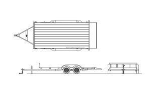 18' Car Trailer cad block 2d drawings, plan and elevations view, dwg file for free download