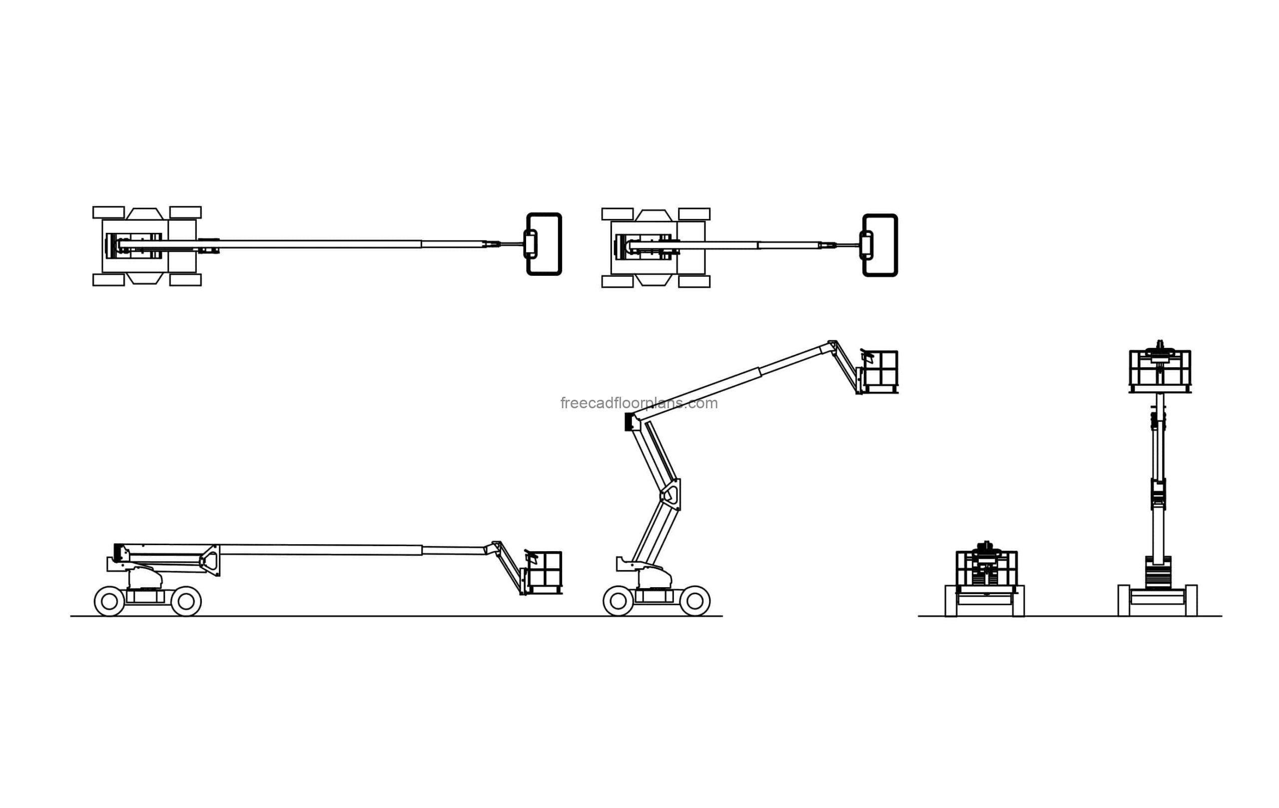dwg cad block of a cherry picker plan and elevations views autocad file for free download