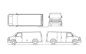 chevrolet express cad block drawing views in 2d, plan and elevations file for free download
