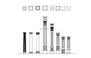 classical columns cad block drawing, 2d views elevations and plan views, dwg file for free download