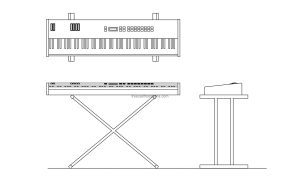 electronic piano drawing cad block, plan and elevations 2d views, dwg file for free download