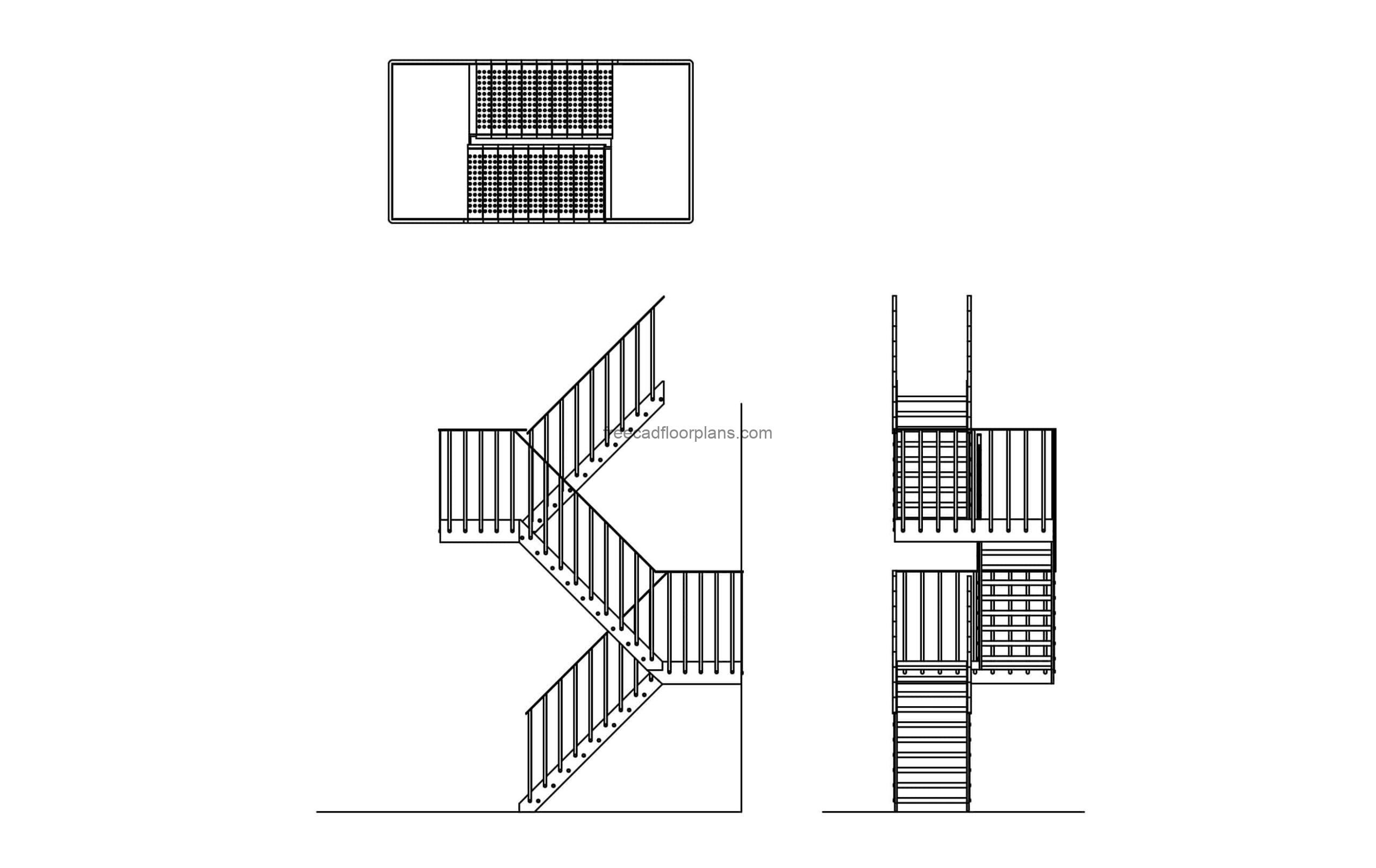cad block drawing of a fire escape metal ladder elevations and plan view, 2d drawing, file in dwg for free download