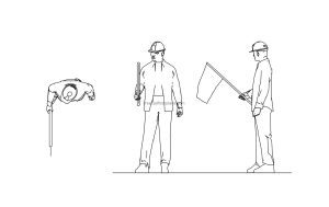 dwg cad block of a flag man construction worker, 2d drawing for free download