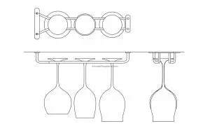 glass hanger rack autocad drawing plan and elevations 2d views, free dwg file for download