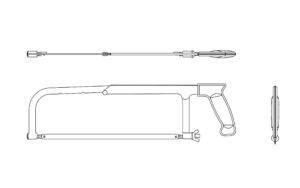 autocad dwg cad block 2d drawing of a hacksaw, plan, side and elevations views file for free download