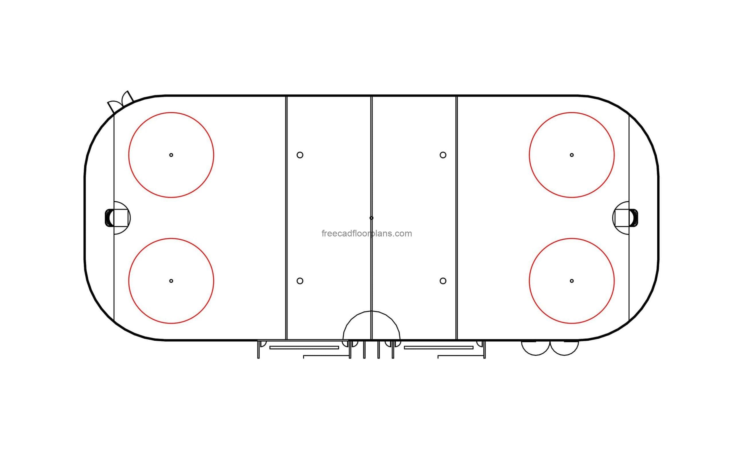 hockey rink autocad drawing 2d elevation and plan, cad block file for free download