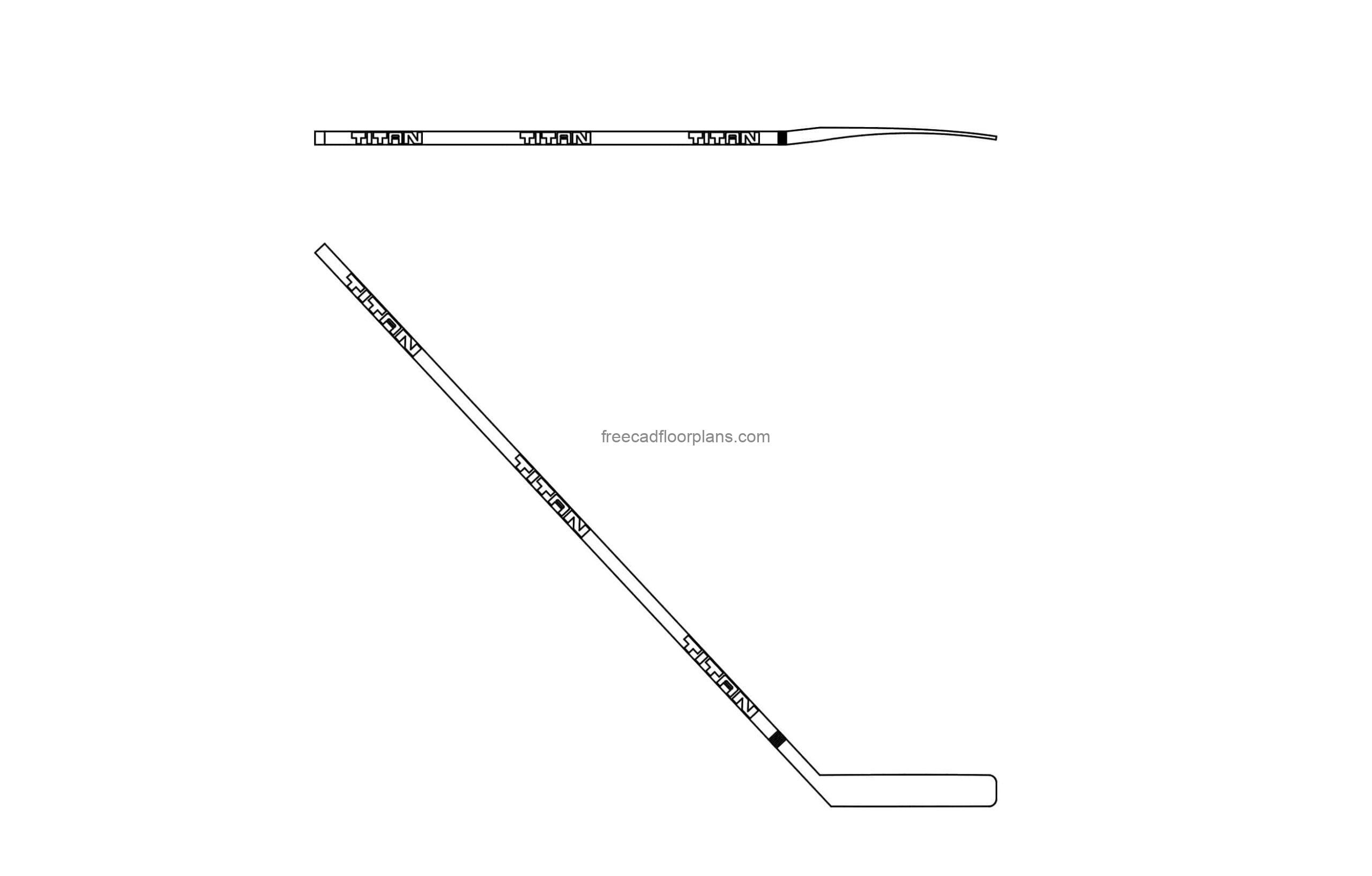 hockey stick cad block drawing 2d elevation and plan views dwg draw model for free download