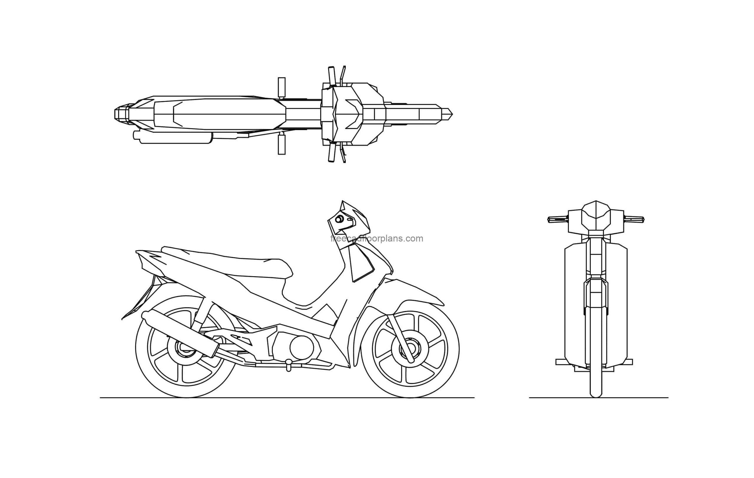 honda scooter autocad drawing cad block 2d views plan and elevations free file for download