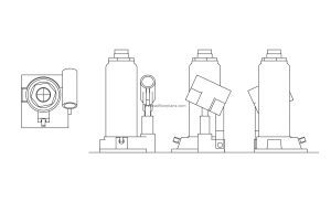 cad block drawing of a hydraulic bottle jack plan and elevations 2d views file in dwg format for free download
