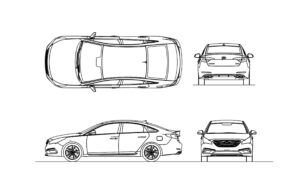 hyundai sonata drawing cad block, plan and elevations 2d views file in dwg format for free download