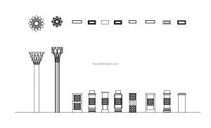 islamic columns cad block drawings plan and elevations 2d views dwg file for free download
