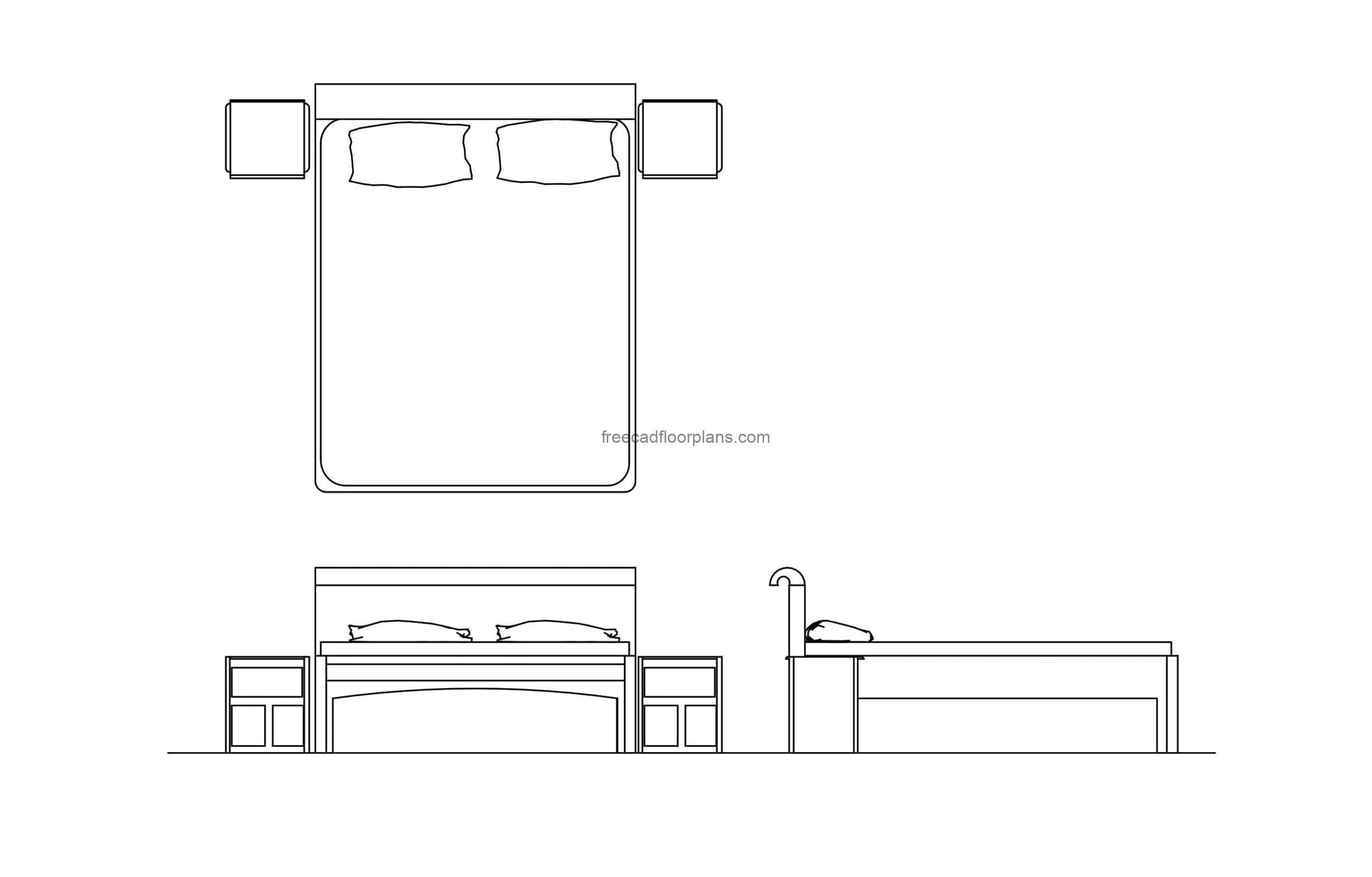 king size bed autocad drawing dwg cad block plan and elevations views for free download