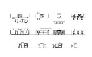 cad block drawing of various kitchen islands design all 2d views, plan and elevations dwg file for free download