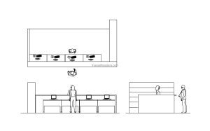 library reception drawing cad block, plan and elevations 2d views file for free download