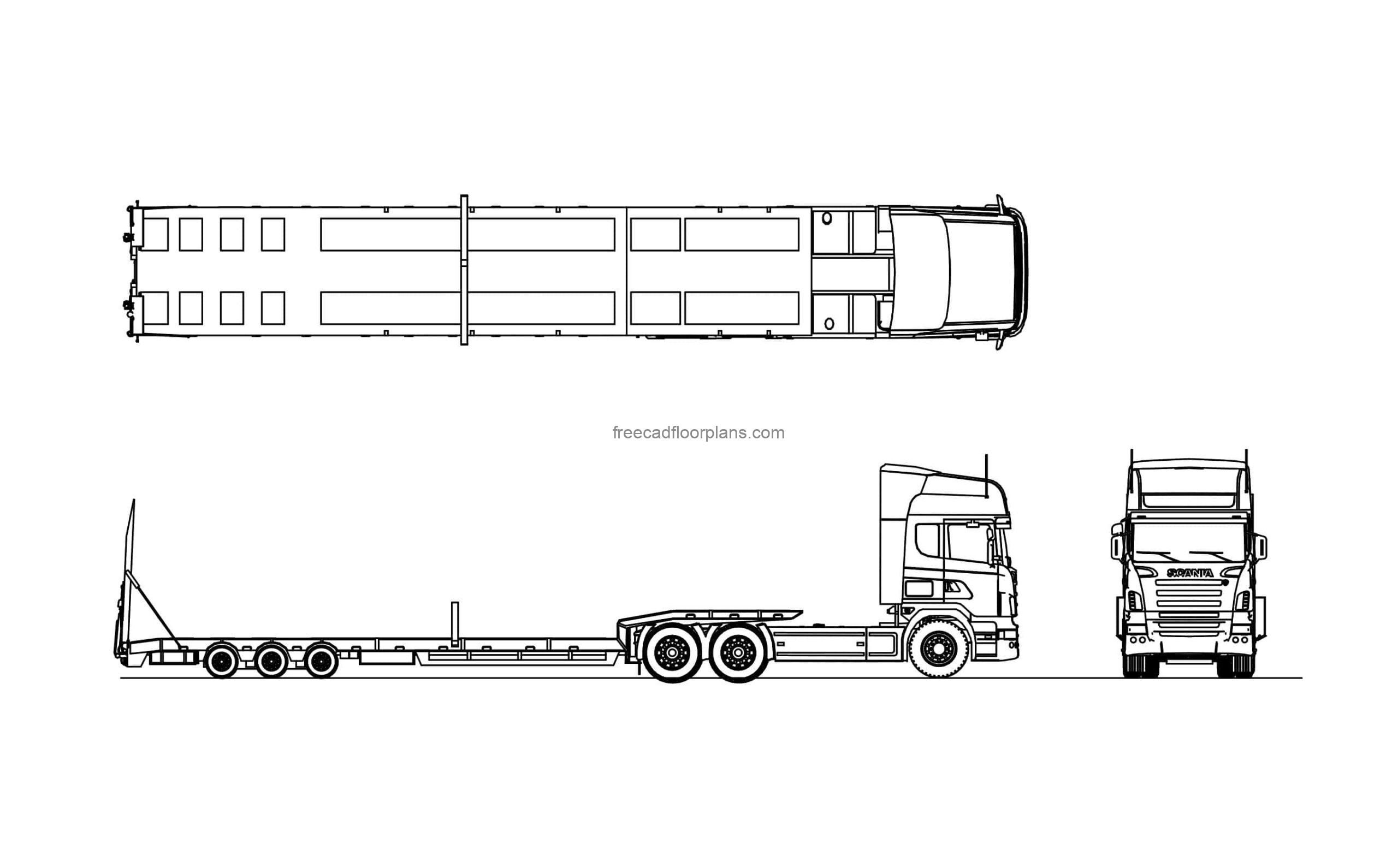 low loader cad block drawing all 2d views include plan and elevations dwf file for free download