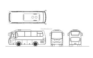 autocad dwg drawing of a mini bus, 2d plan and elevations views, dwg file for free download