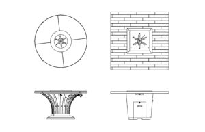 outdoor fire pits cad block drawing, plan and elevations views, dwg file for free download