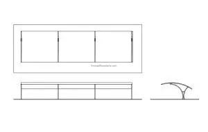 autocad drawing of a parking canopy 2d views plan , front and side elevations cad block for free download
