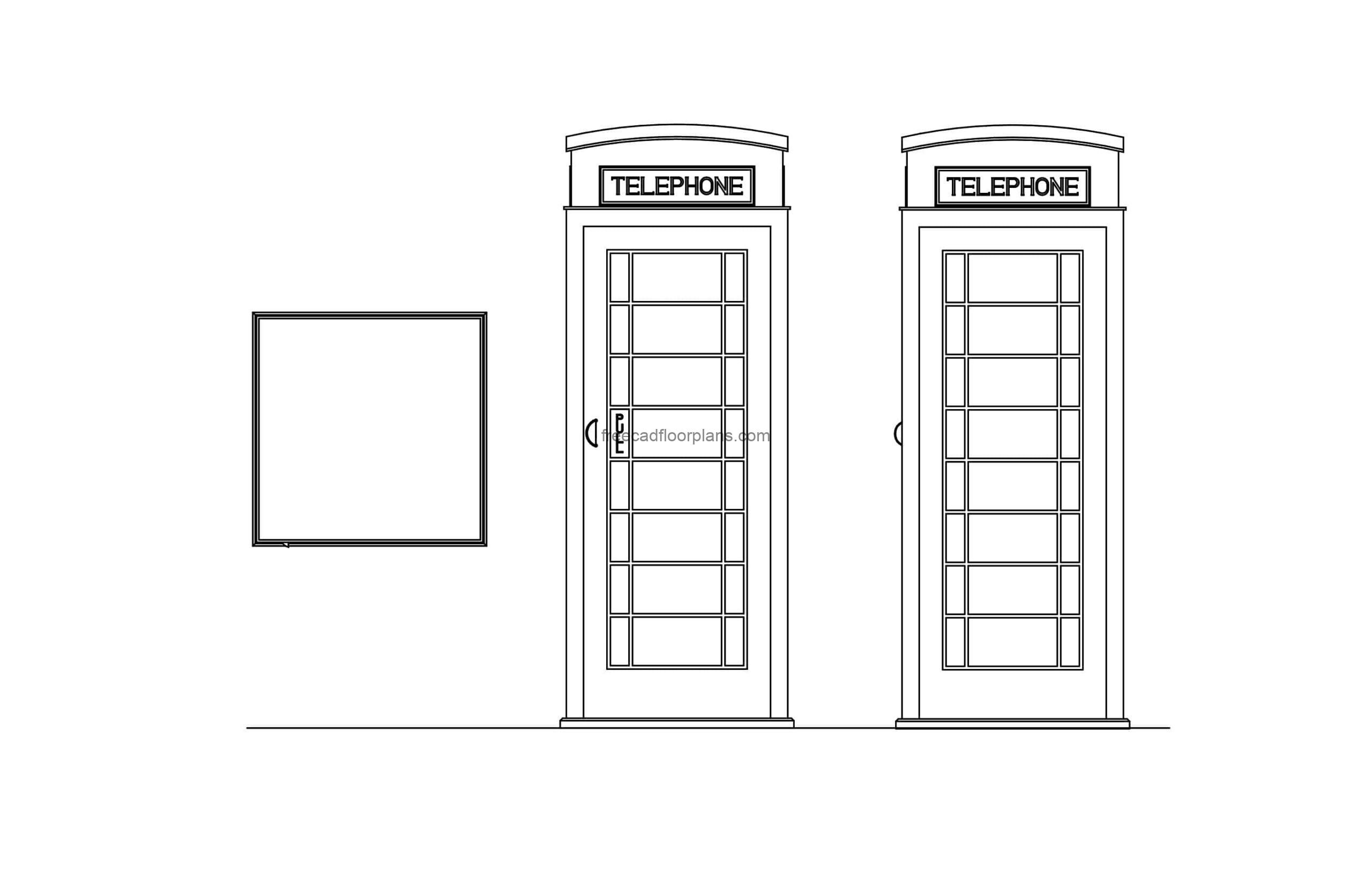 phone booth autocad drawing 2d plan and elevations file for free downloa dwg model