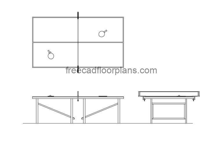 Ping Pong Table, AutoCAD Block, Plan+Elevations