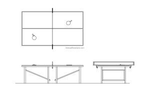 ping pong table autocad drawing, 2d views plan and elevations cad block for free download