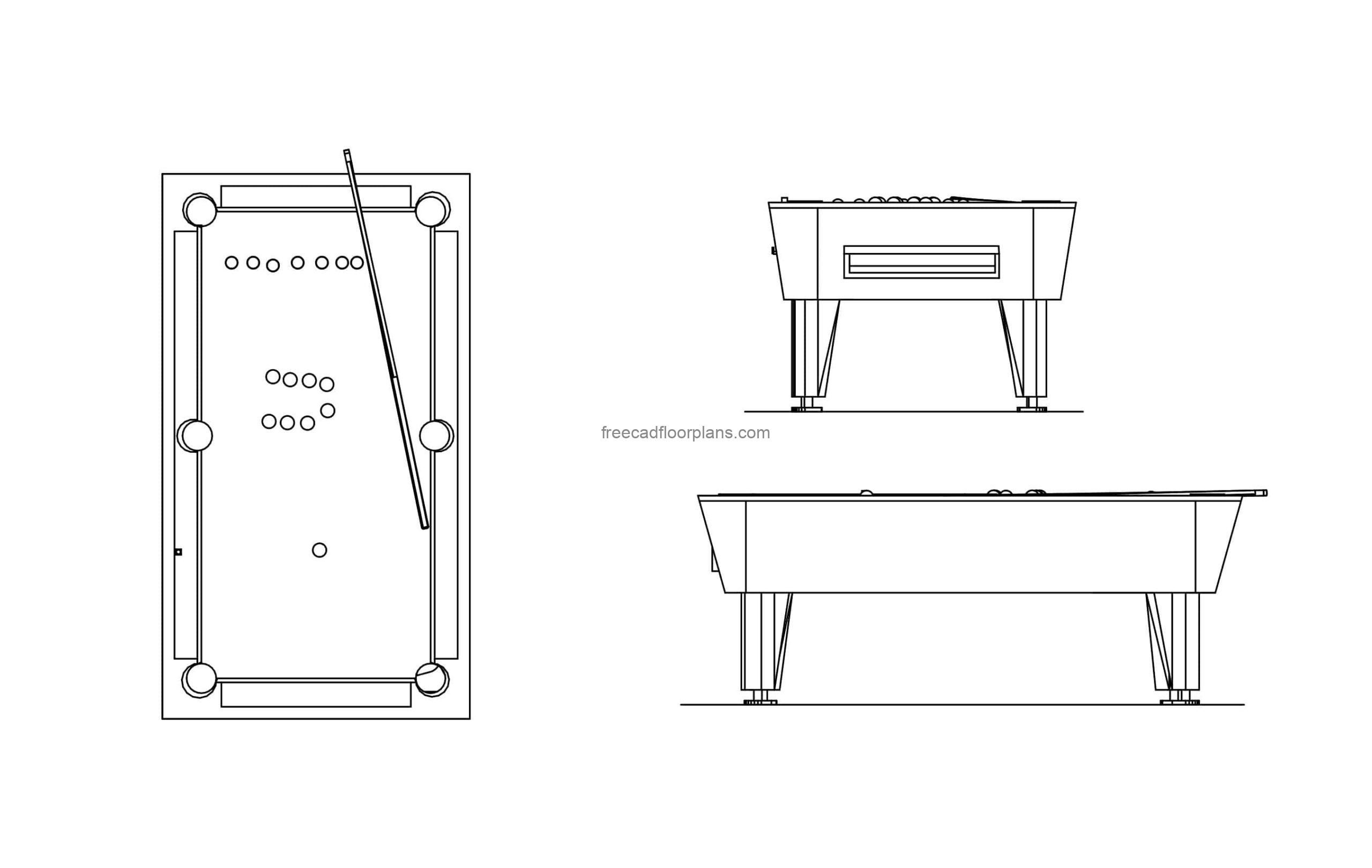 pool table cad block drawing dwg file all 2d views plan and elevations file for free download