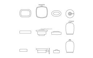 different models of soap dishes drawing cad block plan and elevations views for free download