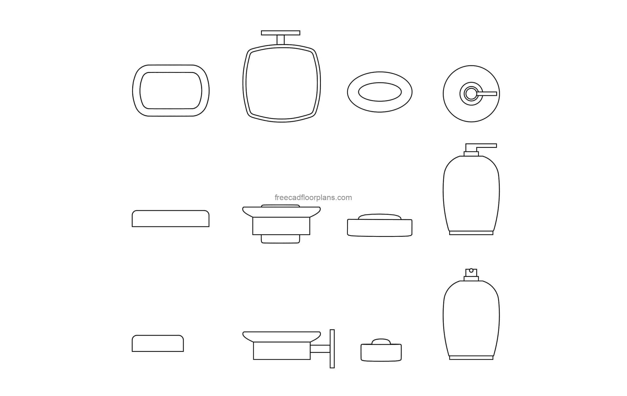 different models of soap dishes drawing cad block plan and elevations views for free download