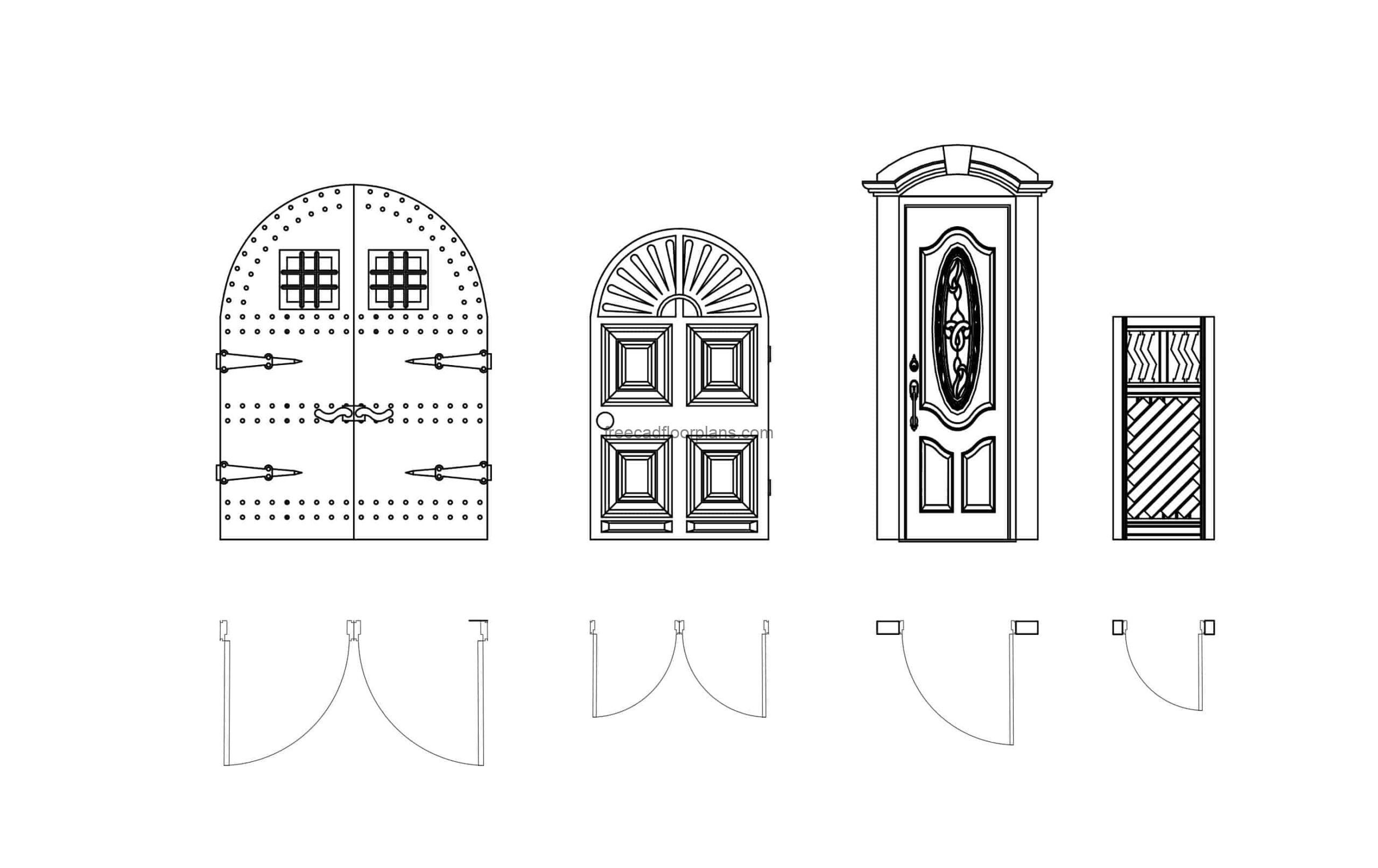 2d cad block drawing of various spanish doors dwg file for free download