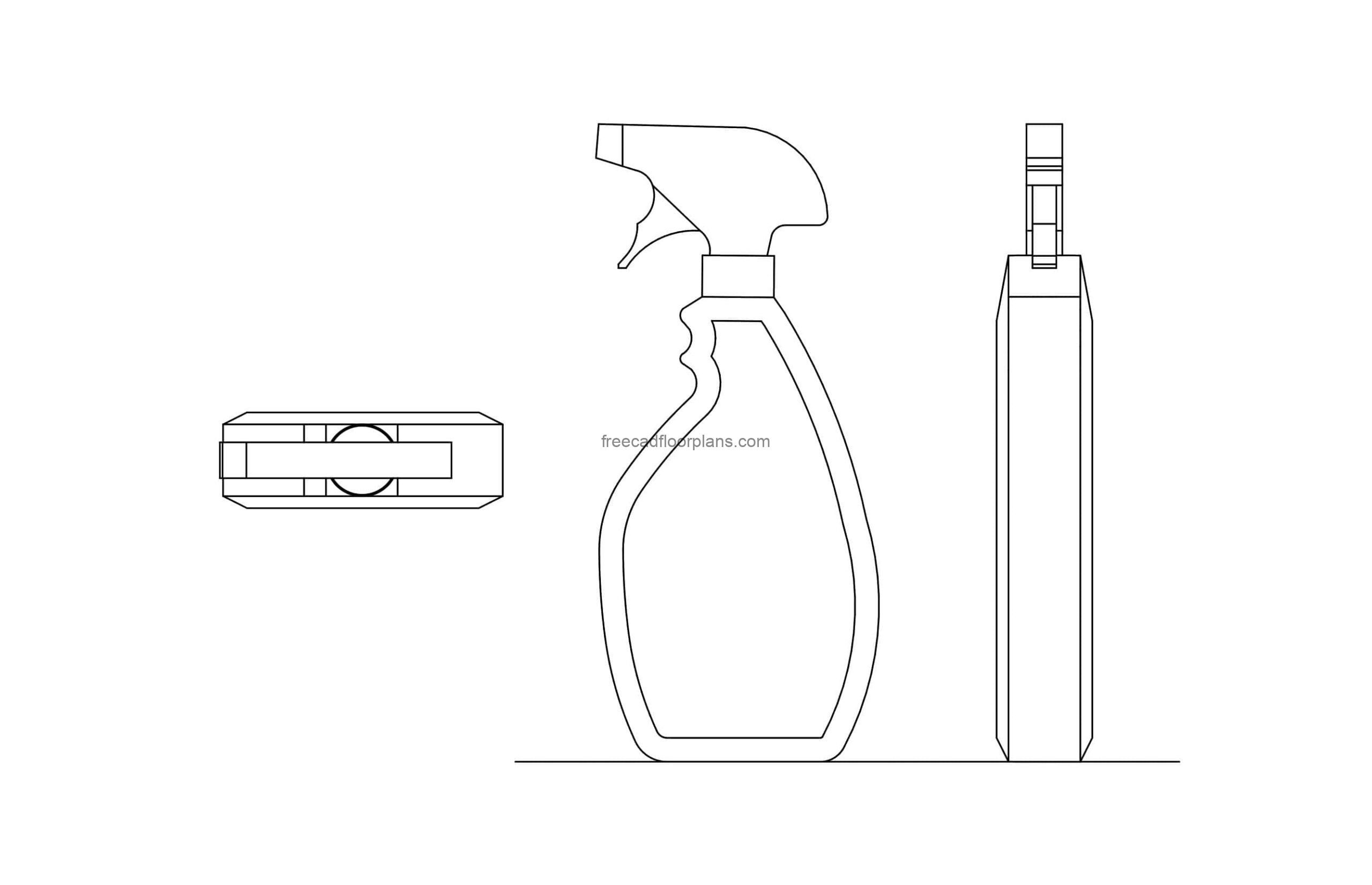 spray bottle cad block drawings plan and elevations 2d views file for free download