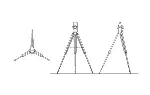 survey tripod cad block drawings plan and elevations, 2d views, dwg file for free download