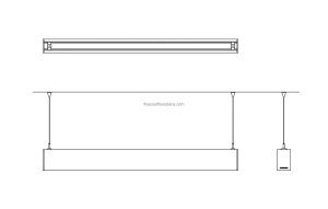 suspended profile light cad block 2d drawing, plan and sides elevations file for free download dwg cad format