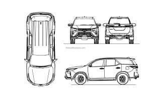toyota fortuner cad block drawing plan and elevations 2d views free file for download