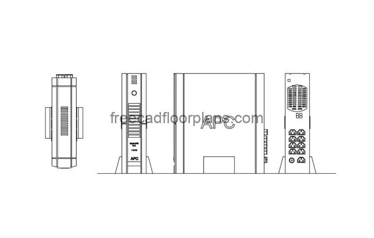 autocad drawing of a ups battery backup cad block 2d views, plan and elevations file for free download