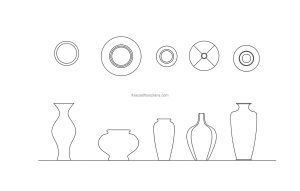 autocad drawing with 2d views of different vases, cad block plan and elevations views for free download