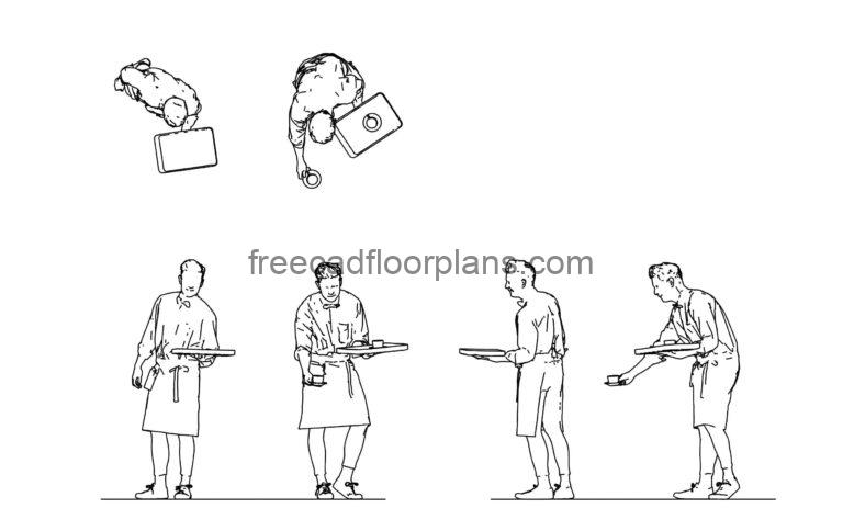 cad block drawing of a waiter plan and elevation 2d views, dwg file format for free